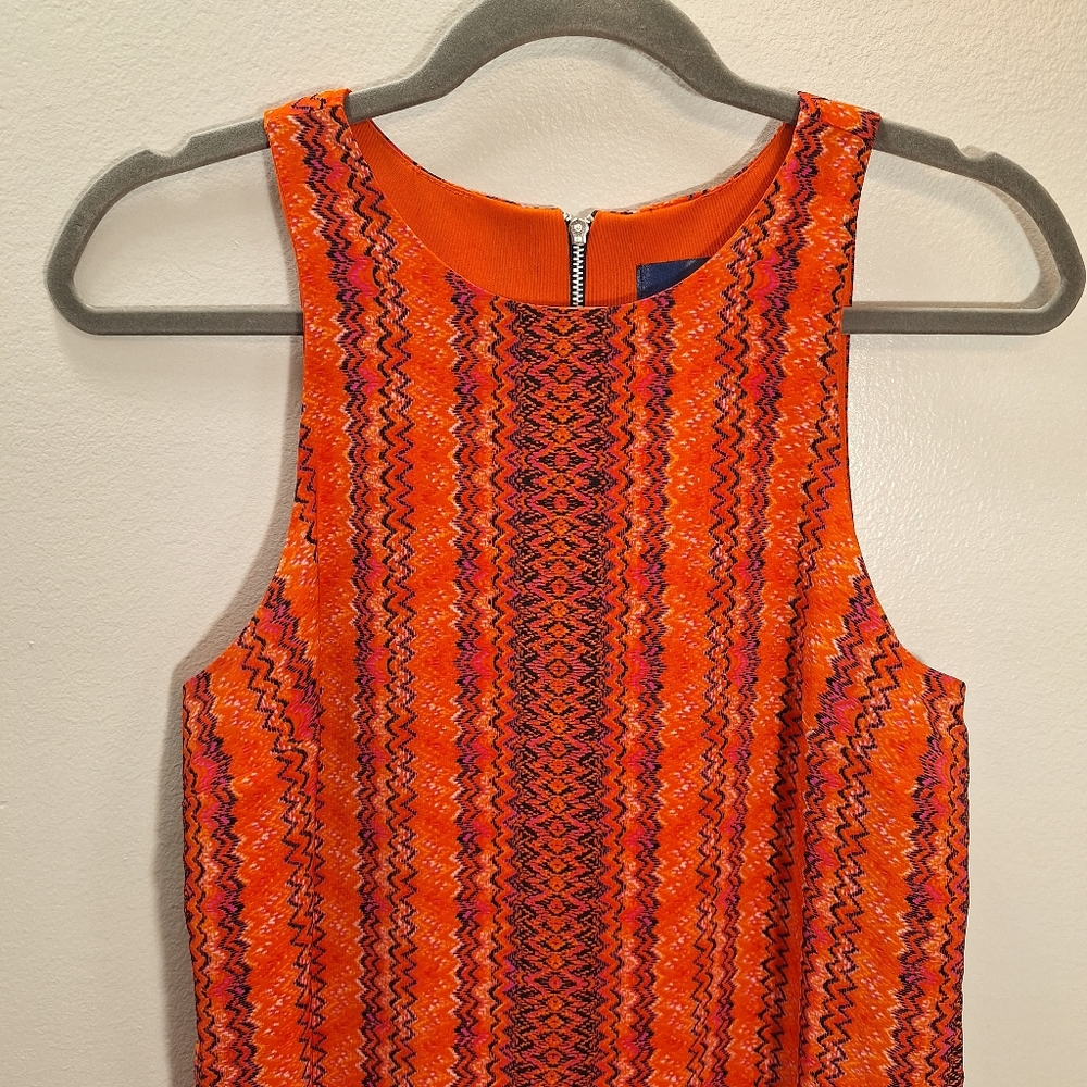 Vintage Sleeveless Back Zip Mini Dress Orange Pink Hippie Boho Tribal Small USA - Picture 5 of 15